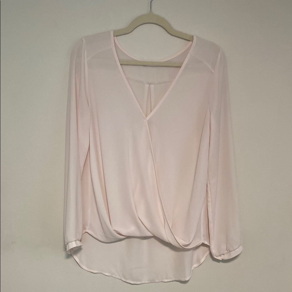 Lush Pink Wrap Blouse with 3/4 Sleeves